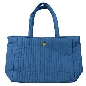 Emily‎ Ley Blue Quilted Cotton Pineapple Tote Bag Gingham Lining Large